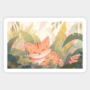 Whimsical Jungle Cat Watercolor Illustration Sticker